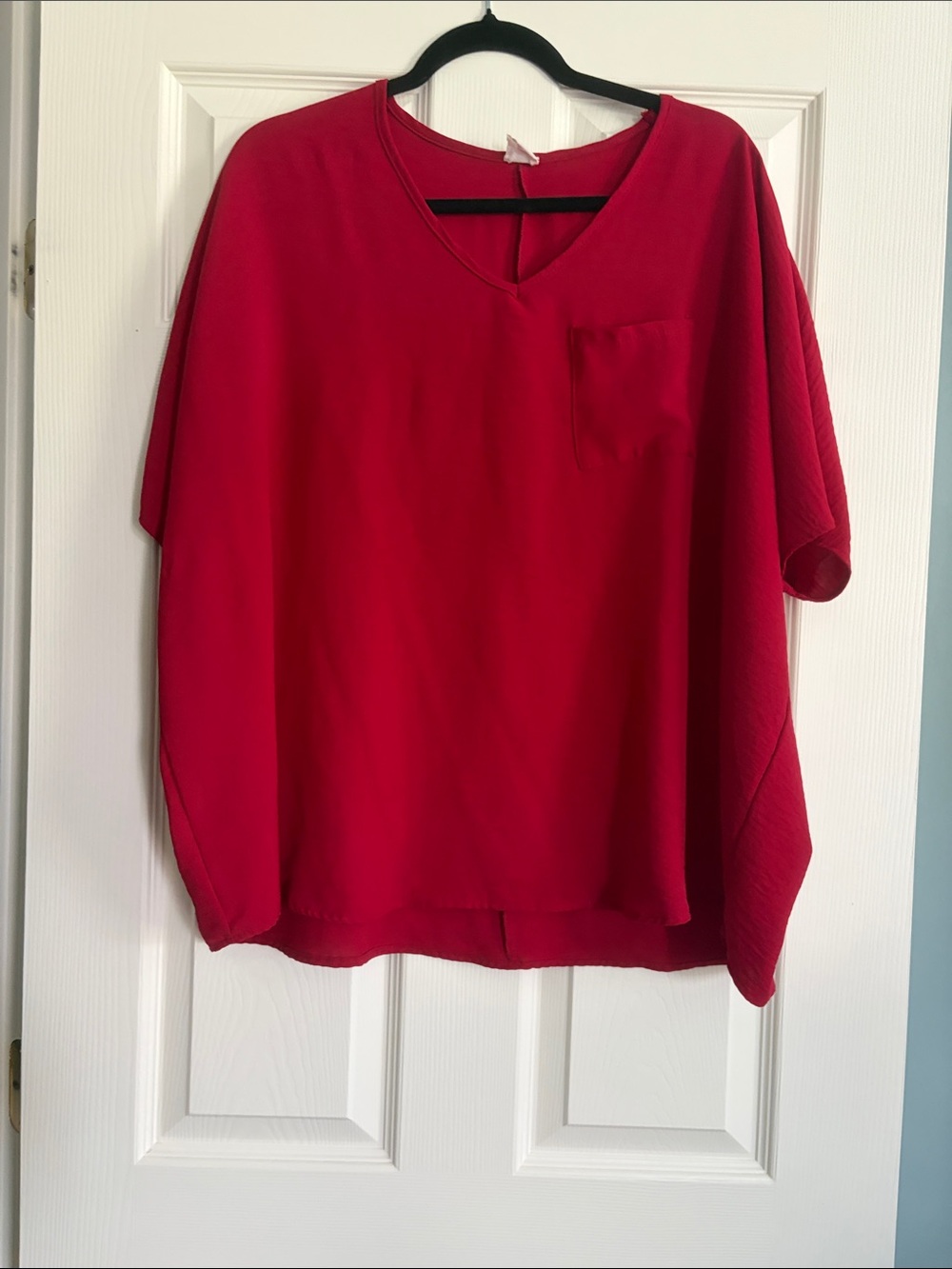 Women's Red V-Neck Pocket Tunic Top